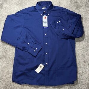 New Izod Beautiful Midnight Blue LS Button Down Wrinkle Free Dress Shirt L Nwt